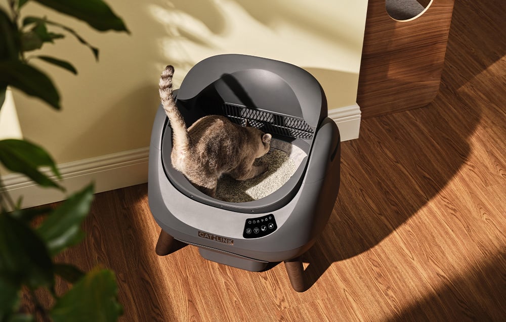 litieră automată pentru pisici Catlink Open X negru/gri – Cuvă deschisă 360° și tambur generos
