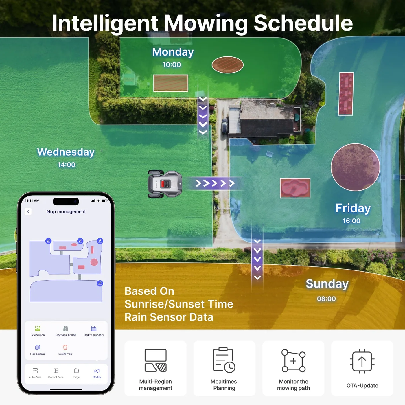 Robot de tuns iarba ANTHBOT M5 – program inteligent de tundere pe pana la 20 de zone, din aplicatie